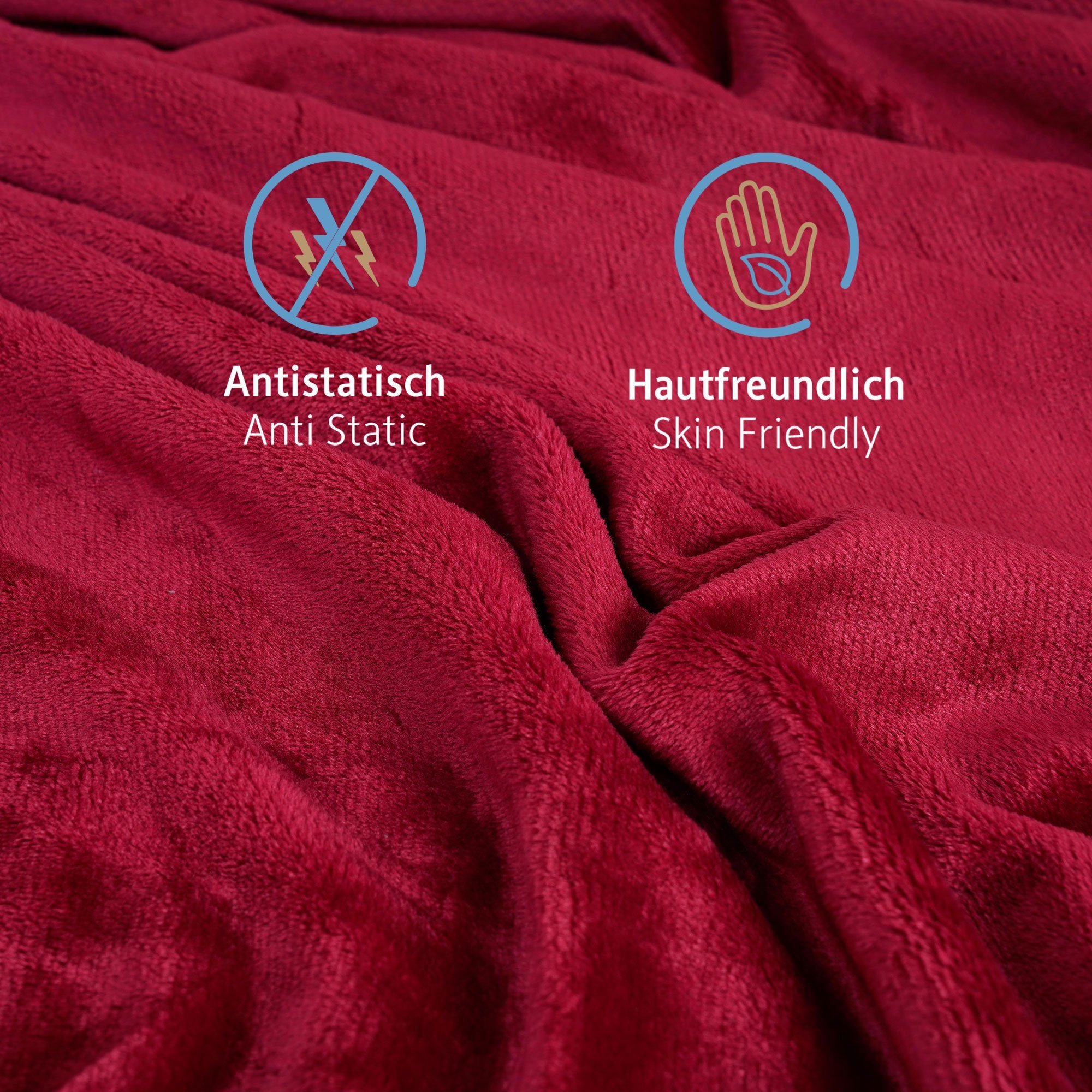 Burgund Wohndecke Zertifiziert, Warme Weich, Oeko-TEX Flauschige geeignet Super Kuscheldecke, Komfortec, Allergiker Bordeaux Fleecedecke, Extra Sofadecke,