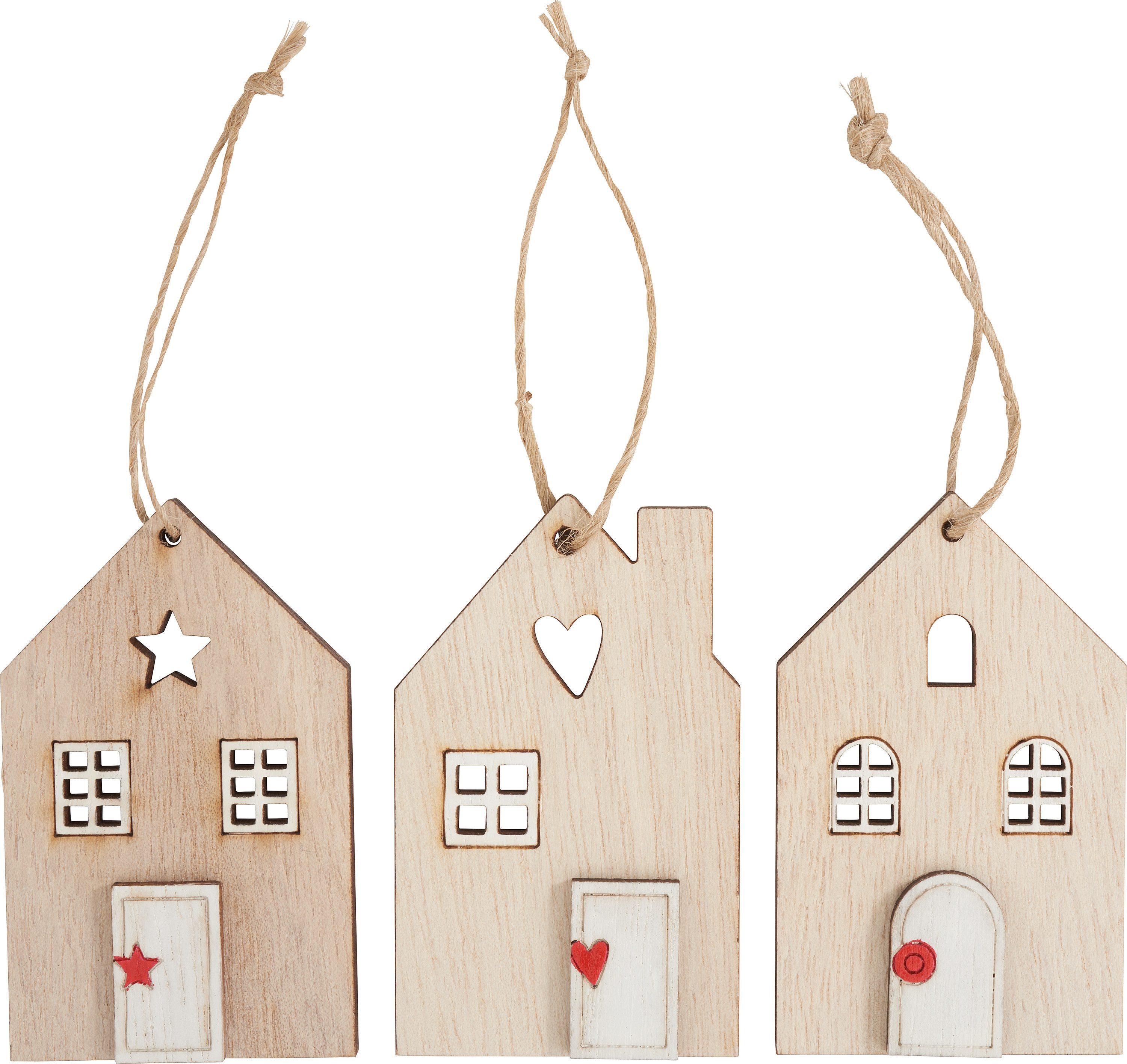 Dekoobjekt Holz-Häuser zum Hängen (3 St), 3 Stück, 8x10cm