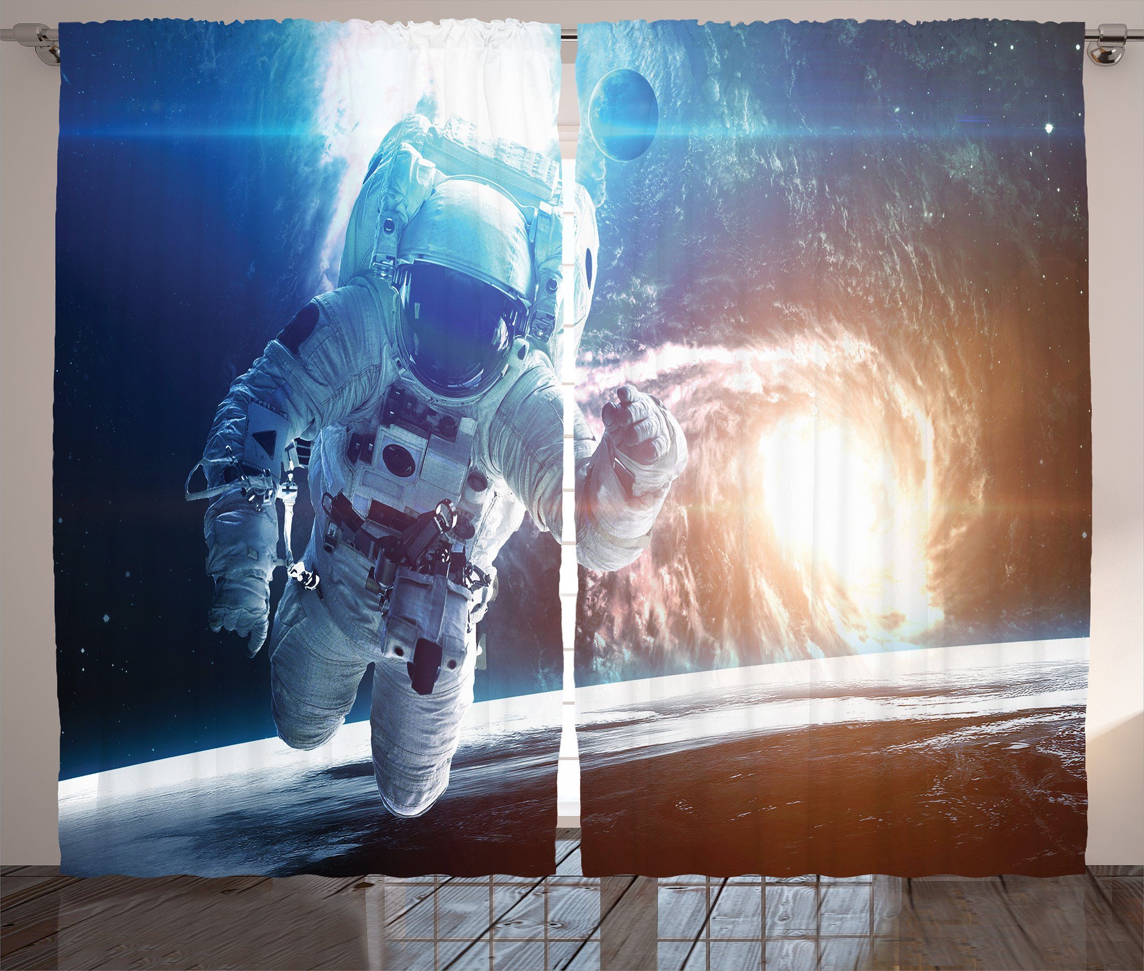Kosmonaut Galaxy Gardine und Schlafzimmer Kräuselband Schlaufen Abakuhaus, Haken, Vorhang Nebel mit Raum