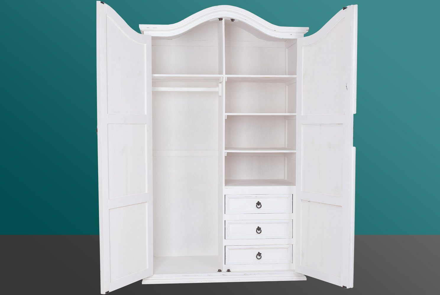 1a Direktimport Kleiderschrank Schrank Dielenschrank MEXICO Weiß Antik - Pinie Massiv - Landhausmöbel