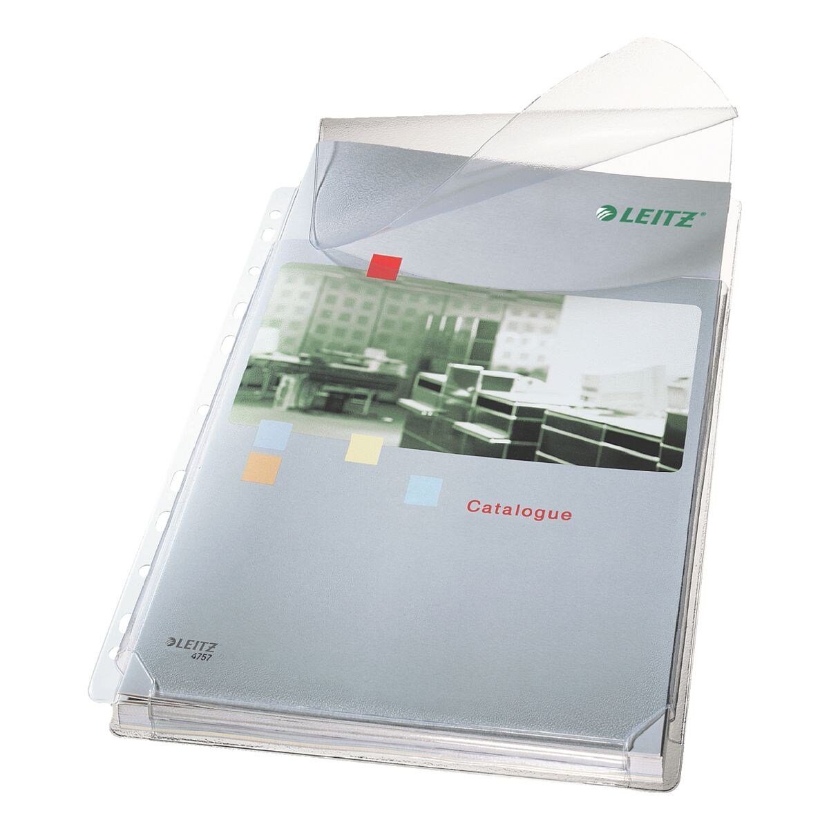 LEITZ Prospekthülle Maxi 4757, 5 Stück, genarbt, Format A4, mit Dehnfalte / Verschlussklappe