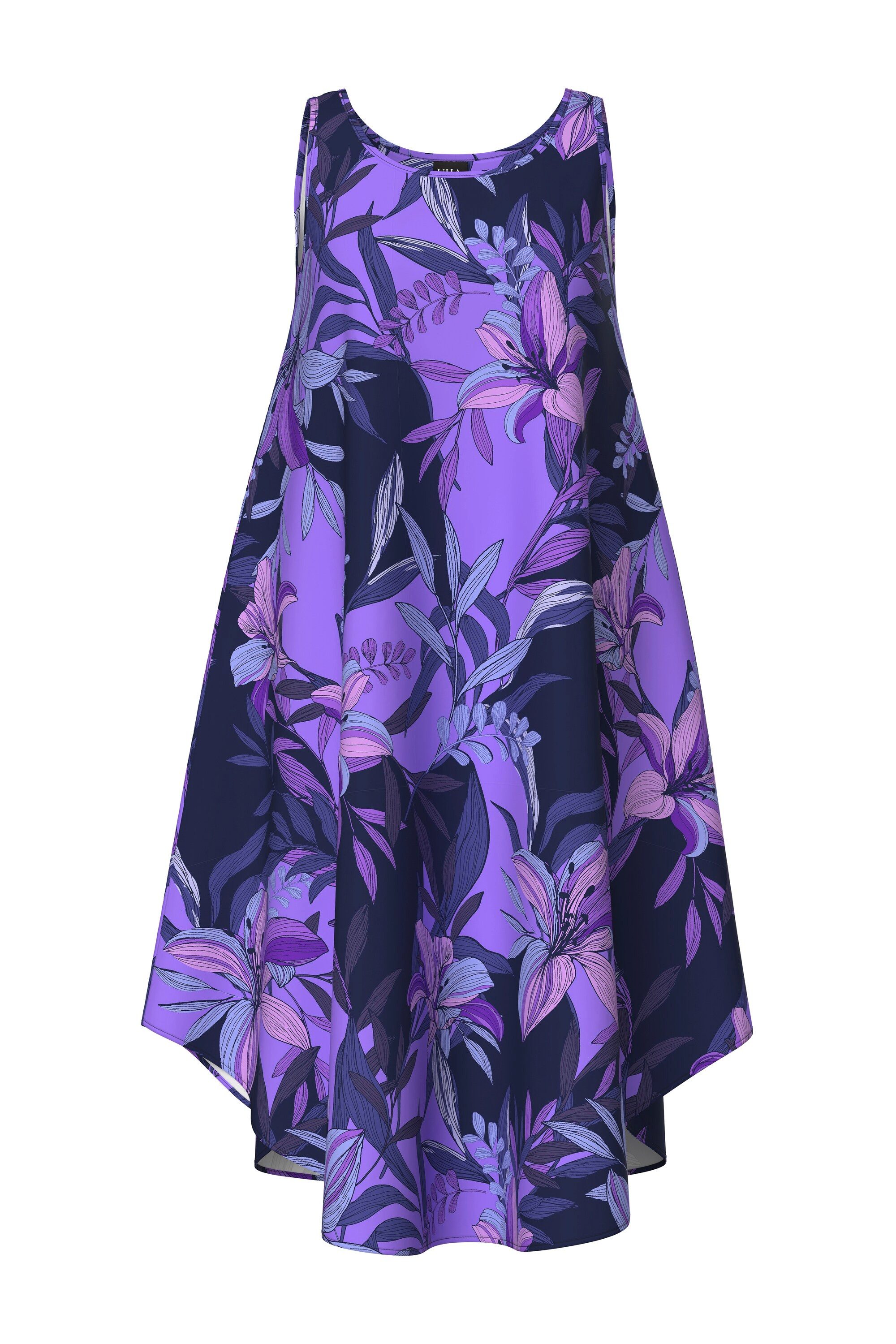 Ulla Popken Maxikleid Midikleid Lilienmuster A-Linie Rundhals ärmellos günstig online kaufen