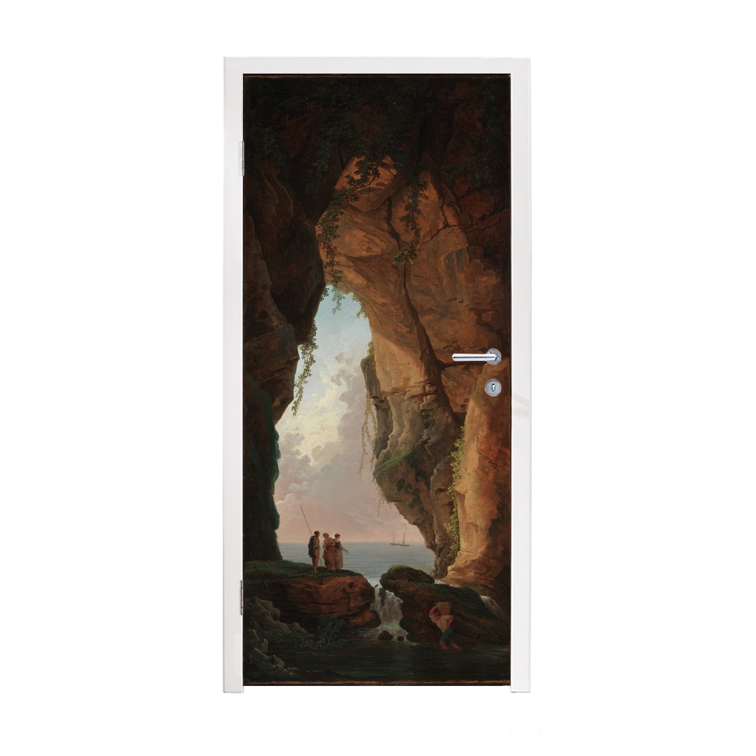 MuchoWow Türtapete Der Eingang zu einer Höhle - Gemälde von Hubert Robert, Matt, bedruckt, (1 St), Fototapete für Tür, Türaufkleber, 75x205 cm