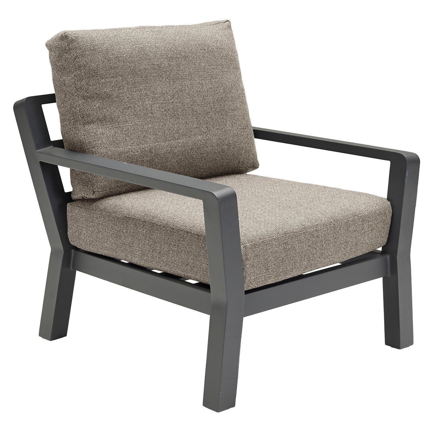 Outdoor Gartensessel AVENA, Anthrazit, Braun, Aluminium, mit Kissen, B 74,5 x H 72 x T 86 cm