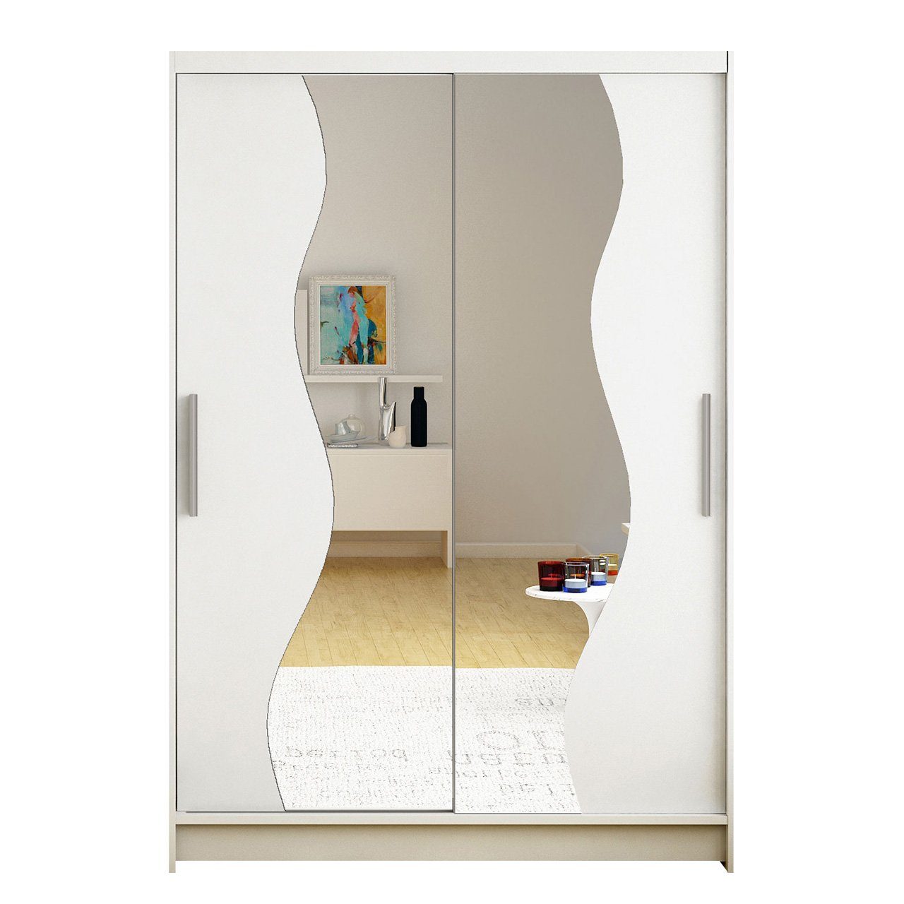 MIRJAN24 Kleiderschrank Miami S (mit Kleiderstange und Spiegel) Garderobenschrank, Schwebetürenschrank, 2-türig