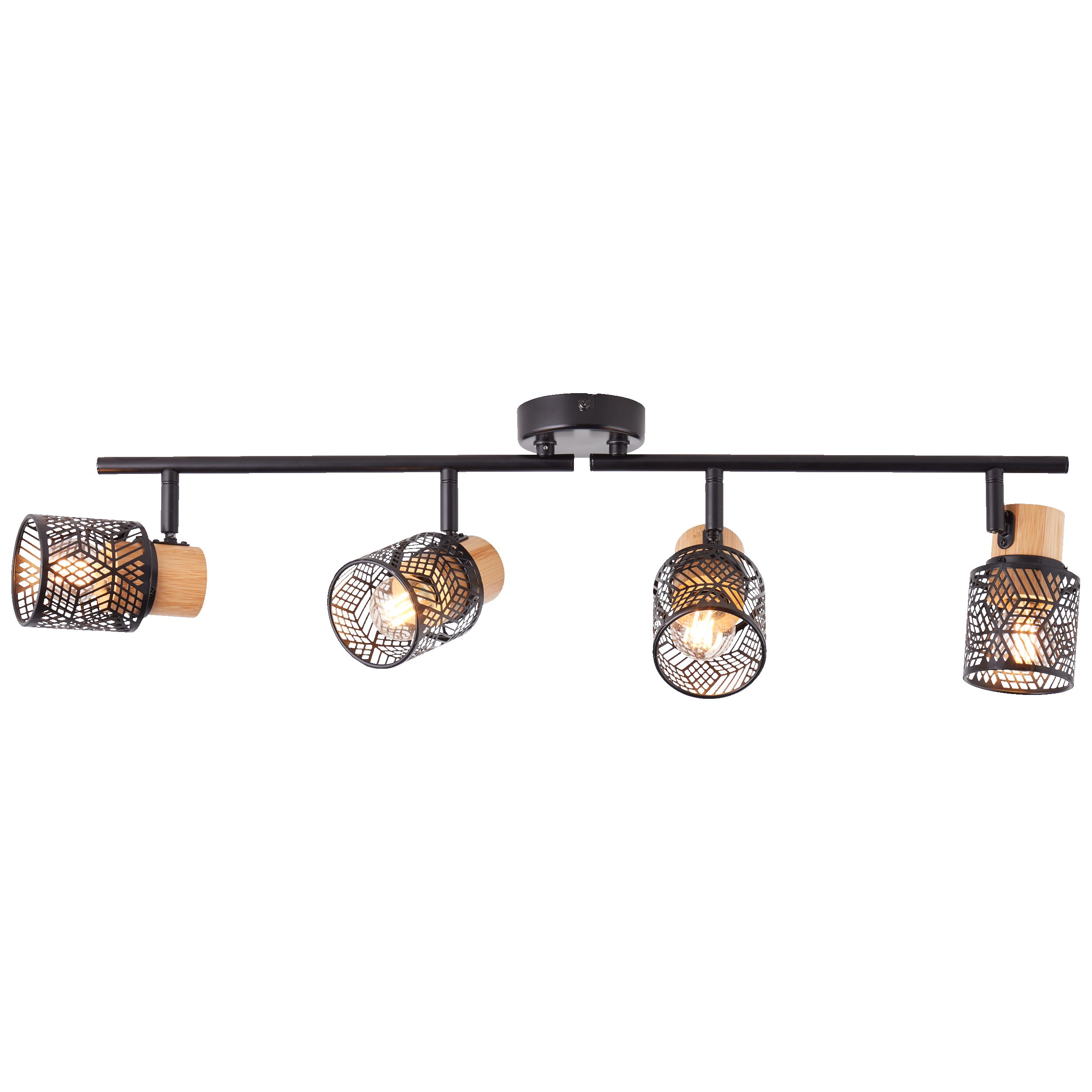 Lightbox Deckenstrahler, ohne Leuchtmittel, Spotrohr schwenkbar, 20 x 76 x 7 cm, E14, Metall/Bambus, schwarz/natur