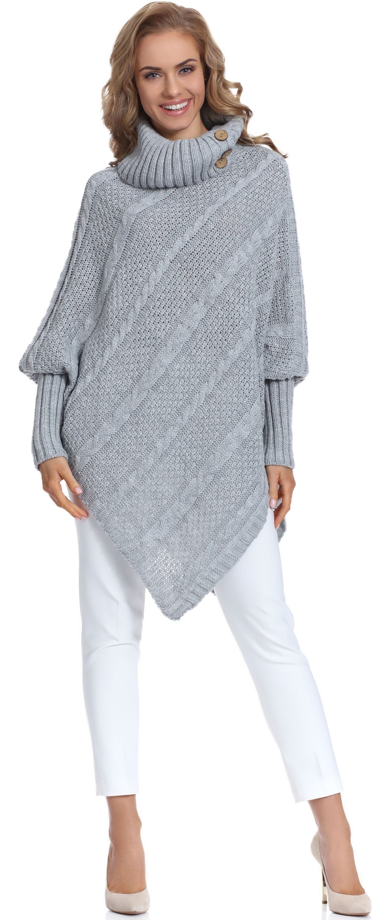 Merry Style Strickponcho Damen Poncho C46l4 Grau