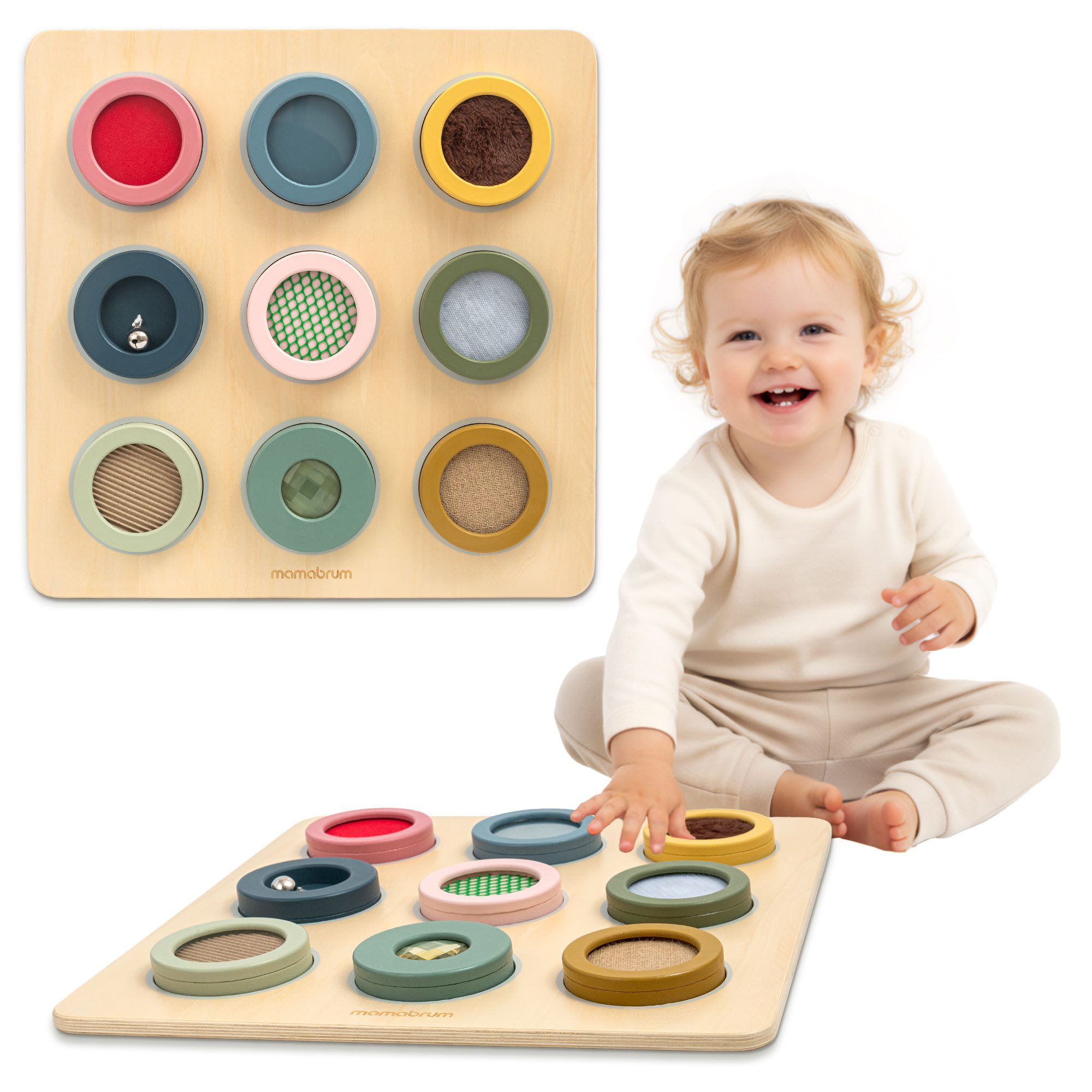Lernspielzeug Montessori-Sensoriktafel aus Holz – 9 spannende Taststrukturen