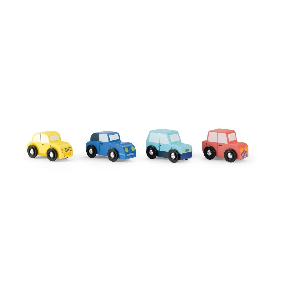 Moulin Roty Spielzeug-Auto 4 Retro Holzautos Set für Kinder ab 2 Jahren, bunt, 8,5 cm