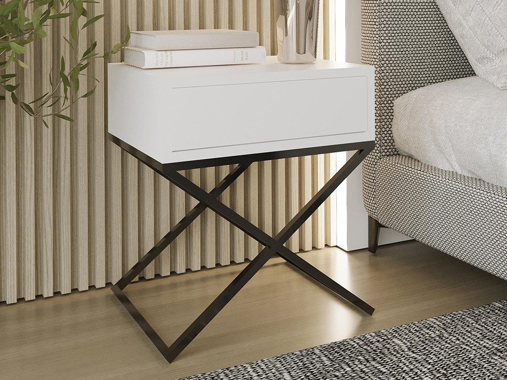 Beautysofa Nachttisch Max (inkl. Schublade, x-förmigen Metallgestell, 45 x 50 x 35 cm (B x H x T), kleine Tisch im modernes Deisgn für Schlafzimmer