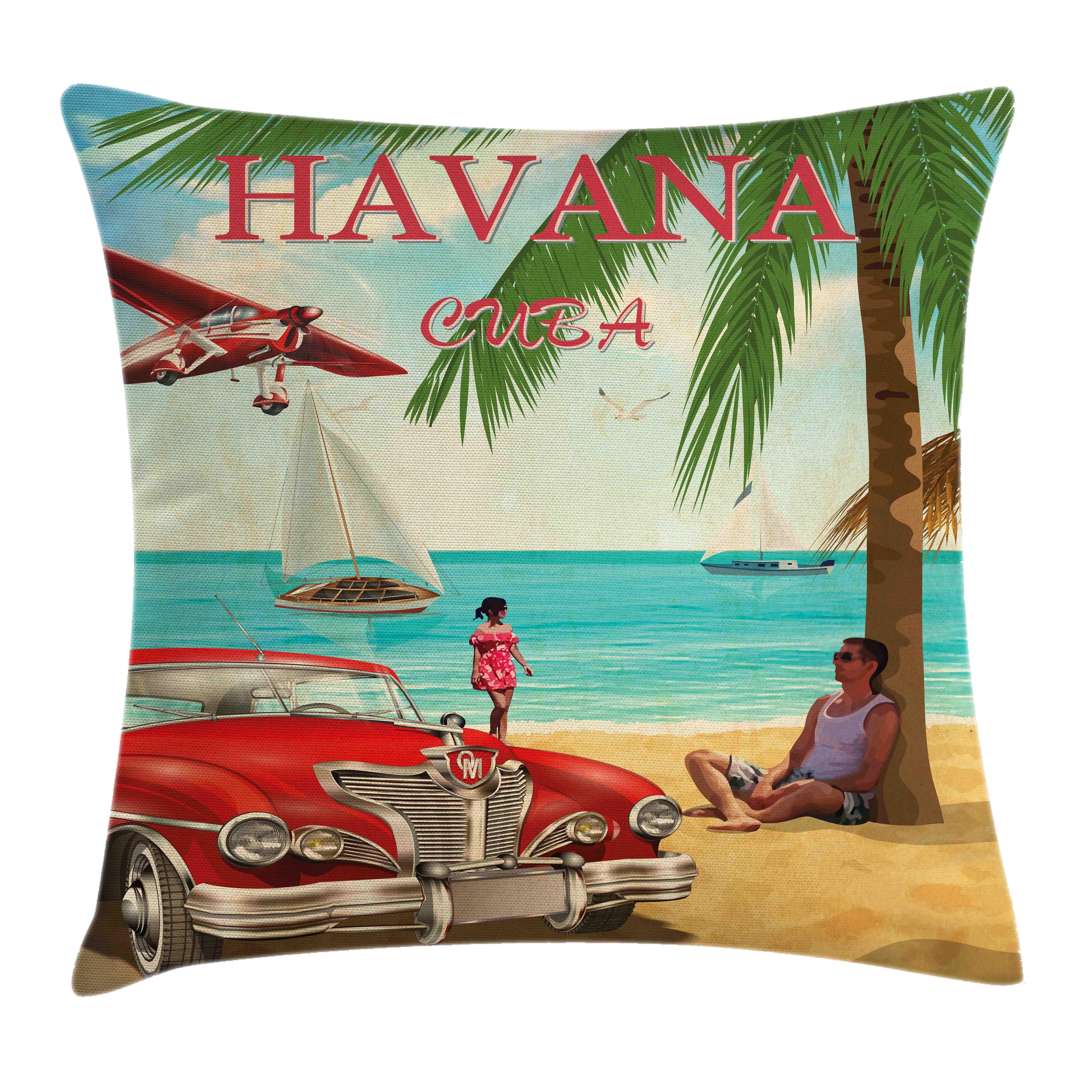 Klaren Havana mit (1 Reise Stück), Farbfesten Reißverschluss Druck, Kissenhülle Farben mit Strand Beidseitiger Kuba Auto Waschbar Retro Kissenbezüge Abakuhaus