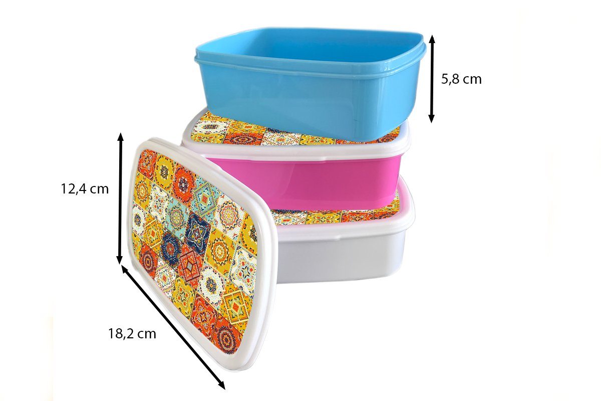 MuchoWow Lunchbox Orange, Muster und Mädchen Jungs - Weiß für Brotdose, Kinder Kunststoff, für - und Brotbox - Vintage (2-tlg), - Blumen Erwachsene