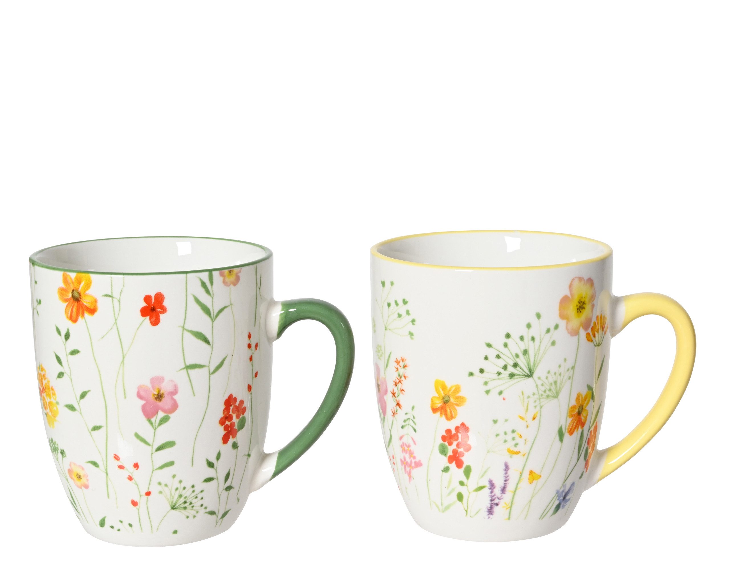 Decoris season decorations Tasse, Keramik, Tasse 10x9cm Keramik mit Blumenmotiv 1 Stück sortiert Weiß Grün Gelb
