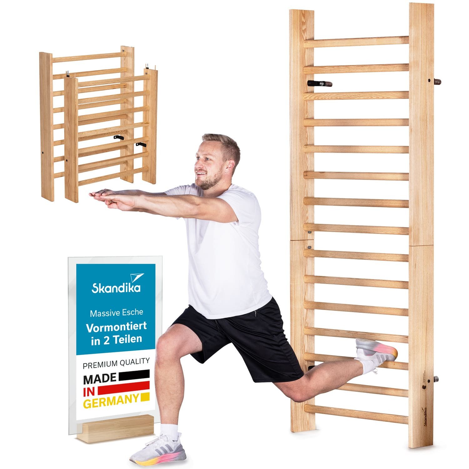 Skandika Sprossenwand Vira, Made in Germany, Esche massiv, Sprossenwände für Erwachsene, (1-St), vormontiert, 218 x 86 cm, bis 130 kg