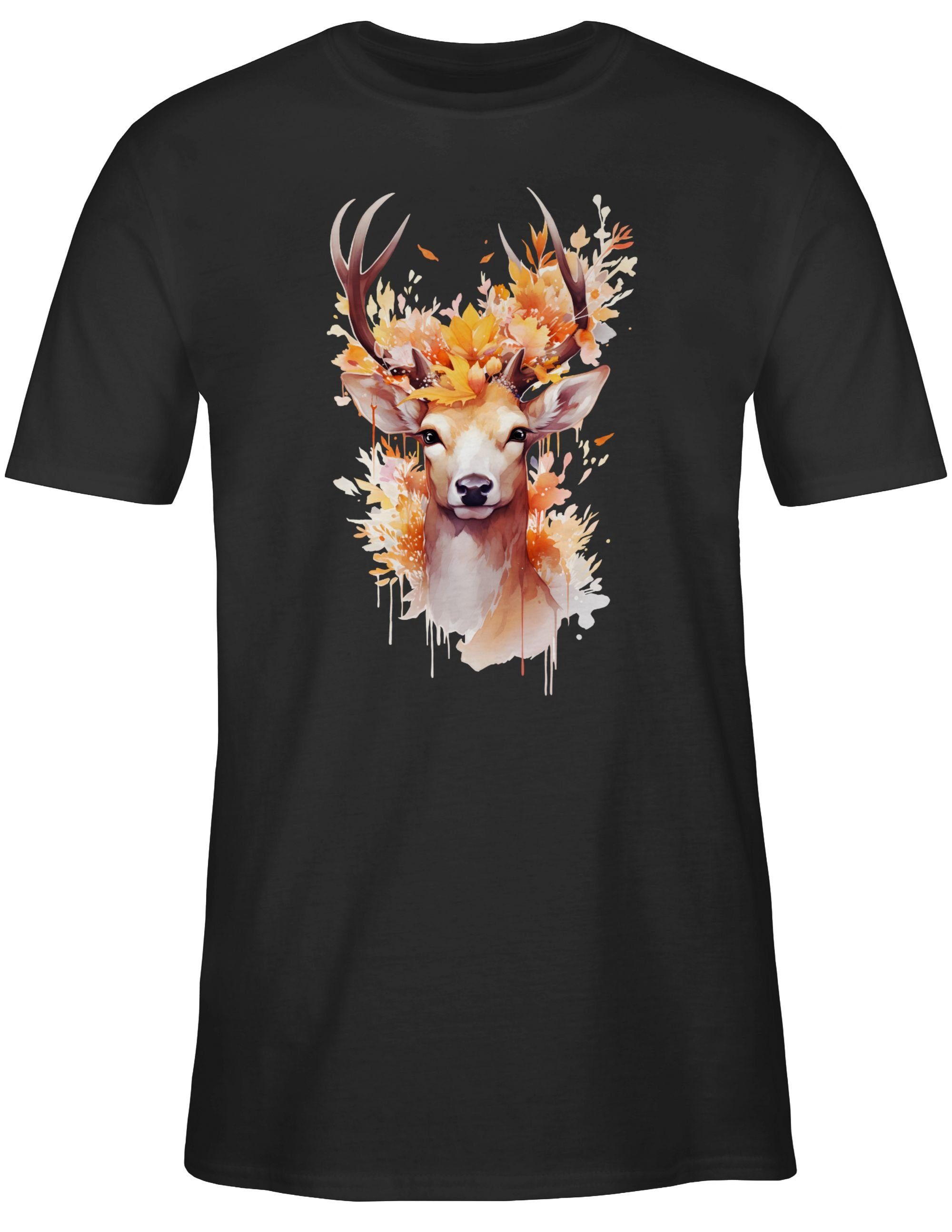 T-Shirt Jägerin Geschenk Shirtracer Hirschgeweih Herren für Mode 02 Hirschmotiv Jäger Geweih Hirsch Jagd Schwarz Oktoberfest