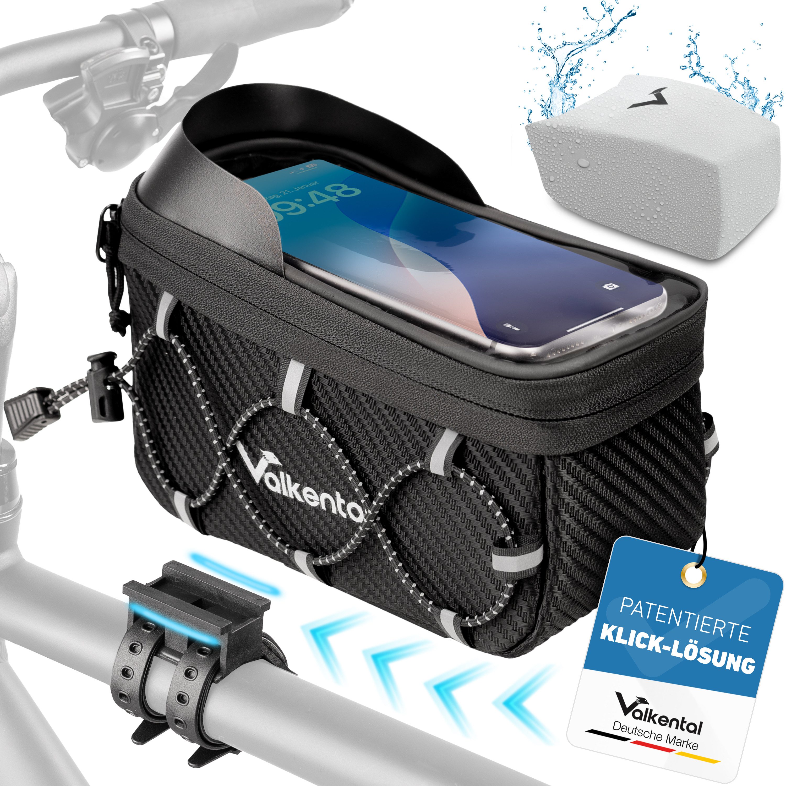 Valkental Rahmentasche Fahrradtasche für Oberrohr, mit Schnellspanner, wasserfest 1,8 L