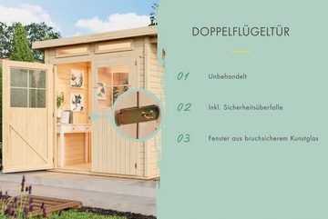 Karibu Gartenhaus "Schiefenberg 7" naturbelassen, BxT: 302x306 cm, aus hochwertiger nordischer Fichte mit wasserabweisender Profilierung