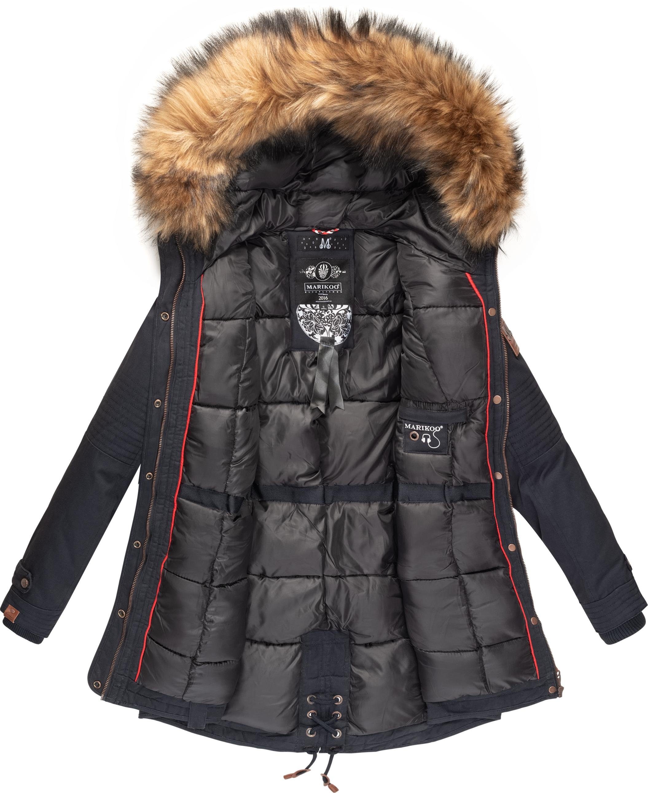 abnehmbarem Kunstfell Marikoo Winterparka stylischer Viva blau mit Prc La Wintermantel