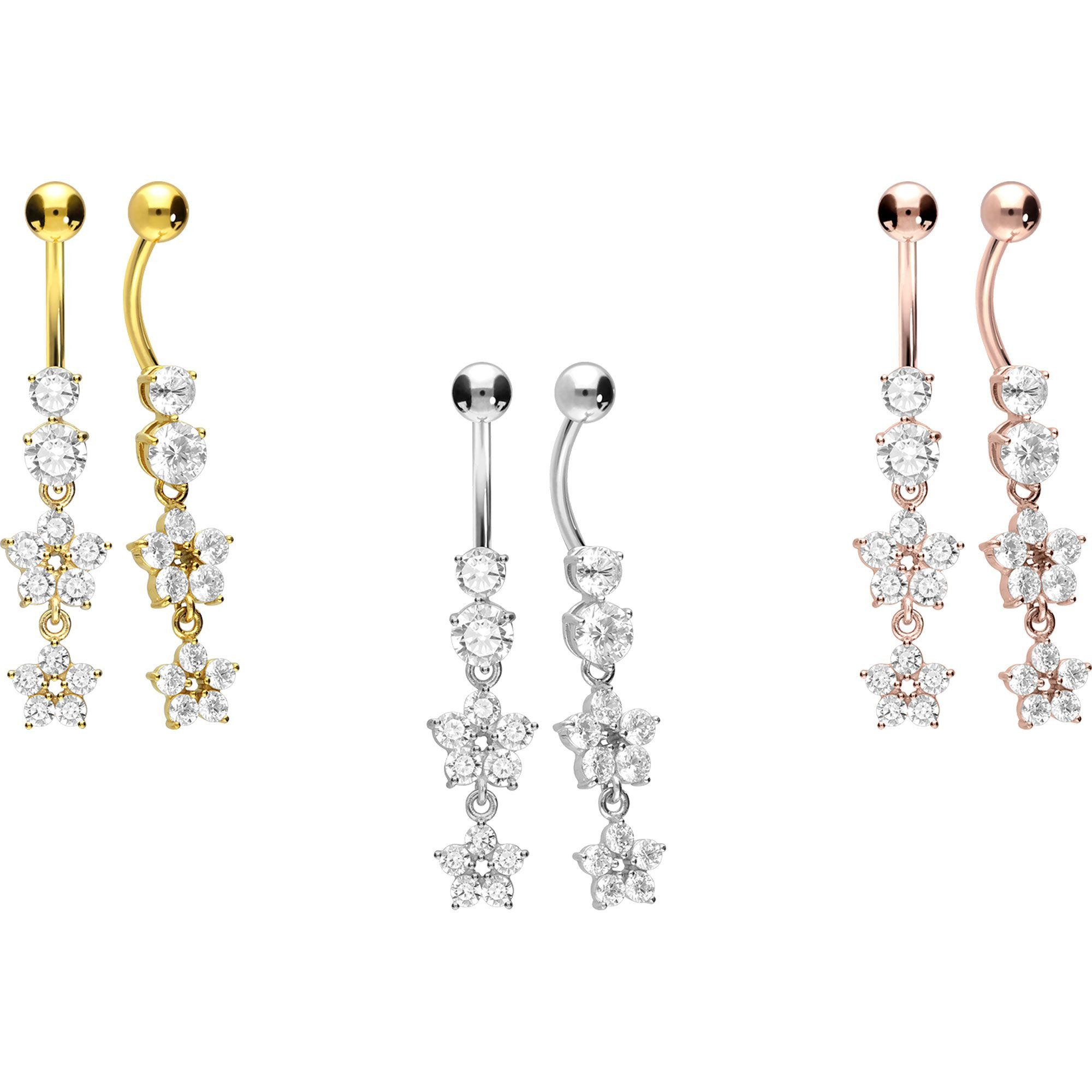 PIERCINGLINE Bauchnabelpiercing Chirurgenstahl Bananabell 2 KRISTALLBLUMEN (Bananabells, 1-tlg)