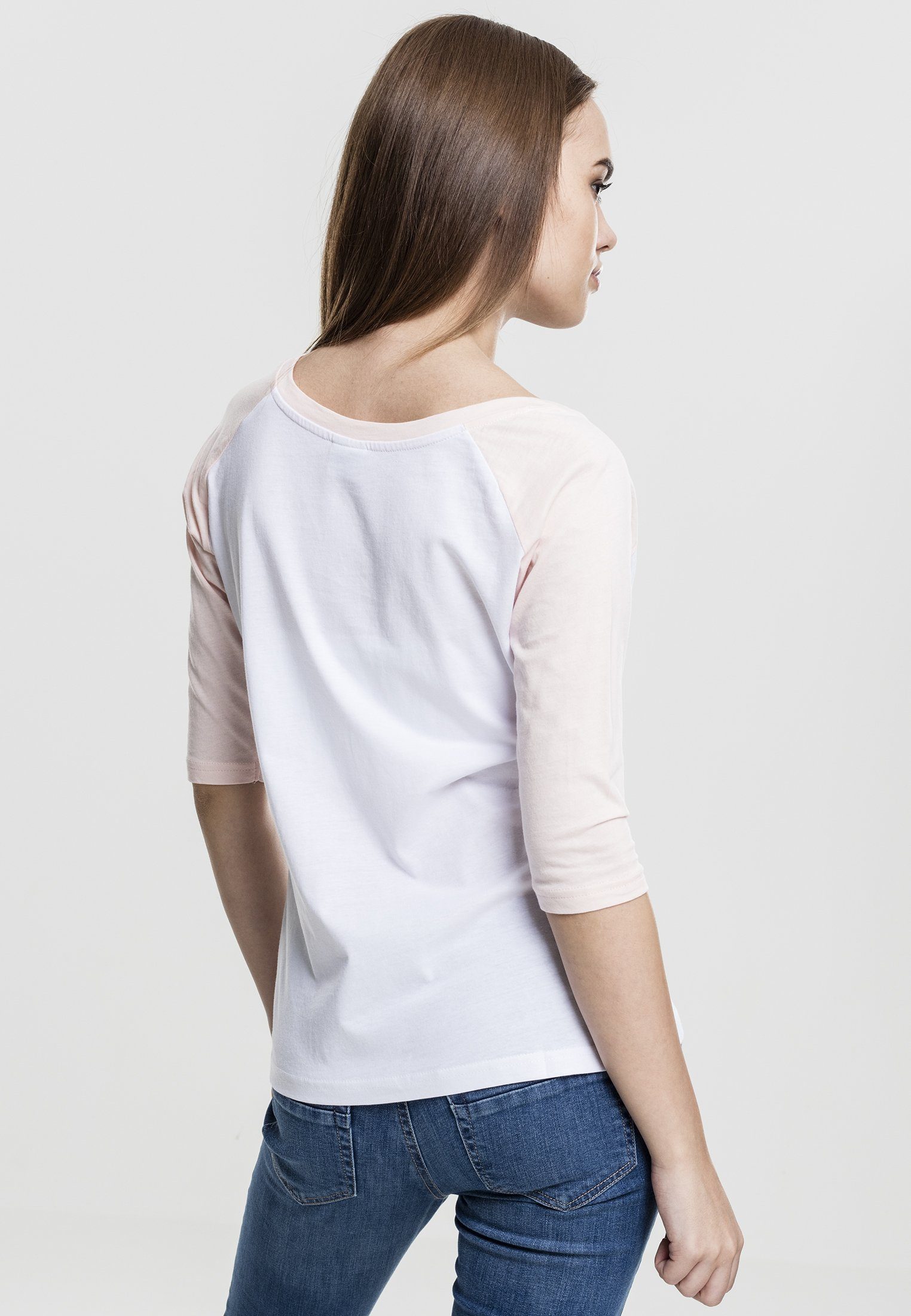 Damen Tee CLASSICS white/pink URBAN 3/4 Kurzarmshirt Contrast (1-tlg) Ladies Raglan