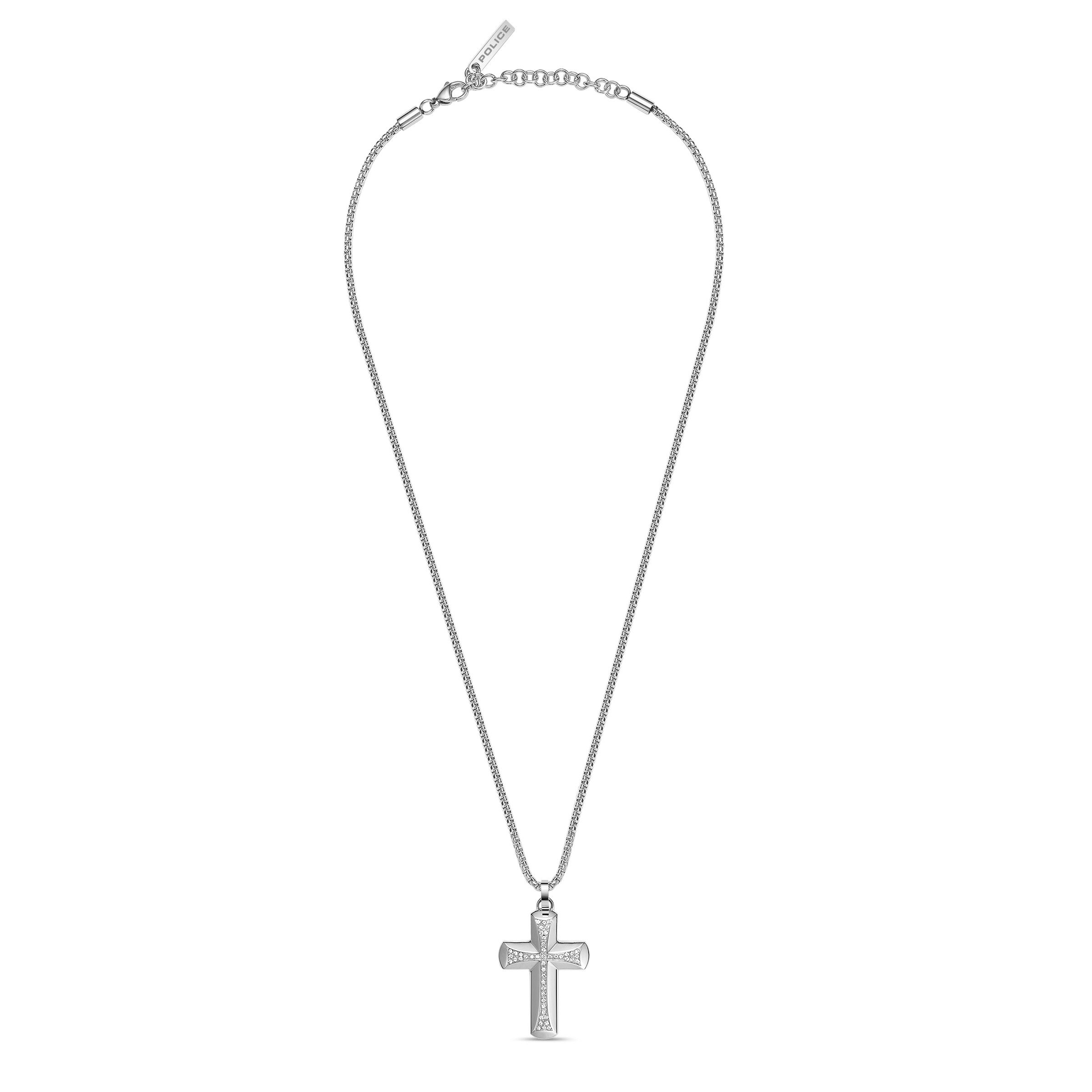 Police Kette mit Anhänger Crossroads Kreuz, mit Kristallstein (synth)