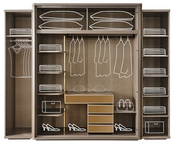 Casa Padrino Kleiderschrank Casa Padrino Luxus Art Deco Schlafzimmerschrank Grau / Gold 280 x 60 x H. 229 cm - Verspiegelter Kleiderschrank mit 4 Türen - Schlafzimmer Möbel - Art Deco Möbel - Luxus Möbel - Luxus Einrichtung