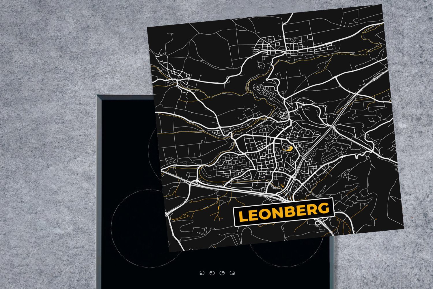 - tlg), Leonberg, Herdblende-/Abdeckplatte für Gold - Karte Arbeitsplatte - Stadtplan Vinyl, 78x78 Deutschland küche cm, - (1 MuchoWow Ceranfeldabdeckung,