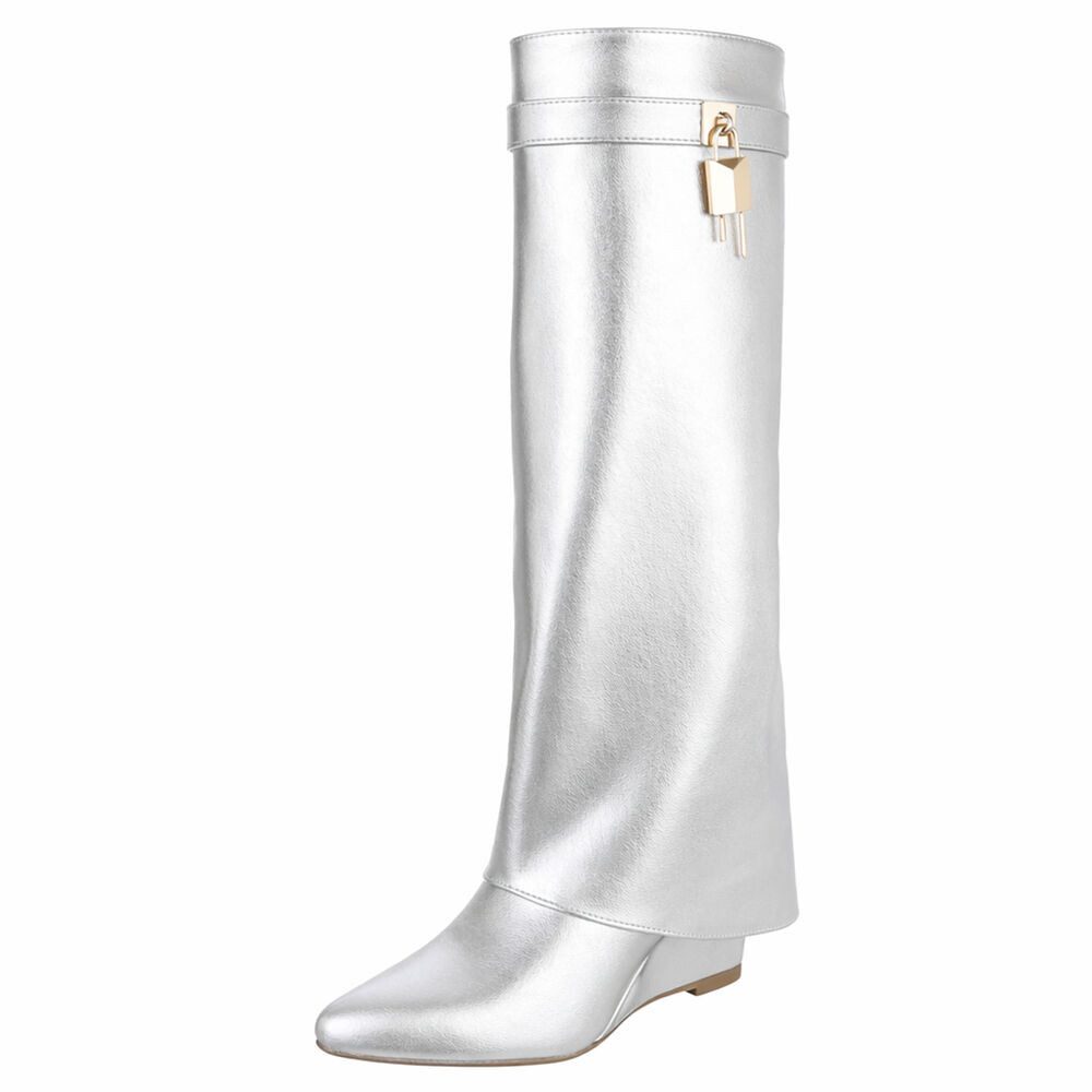 Ital-Design Moderne Damenstiefel mit elegantem Design und Komfort Keilstiefel (91116974) Keilabsatz/Wedge Stiefel in Silber