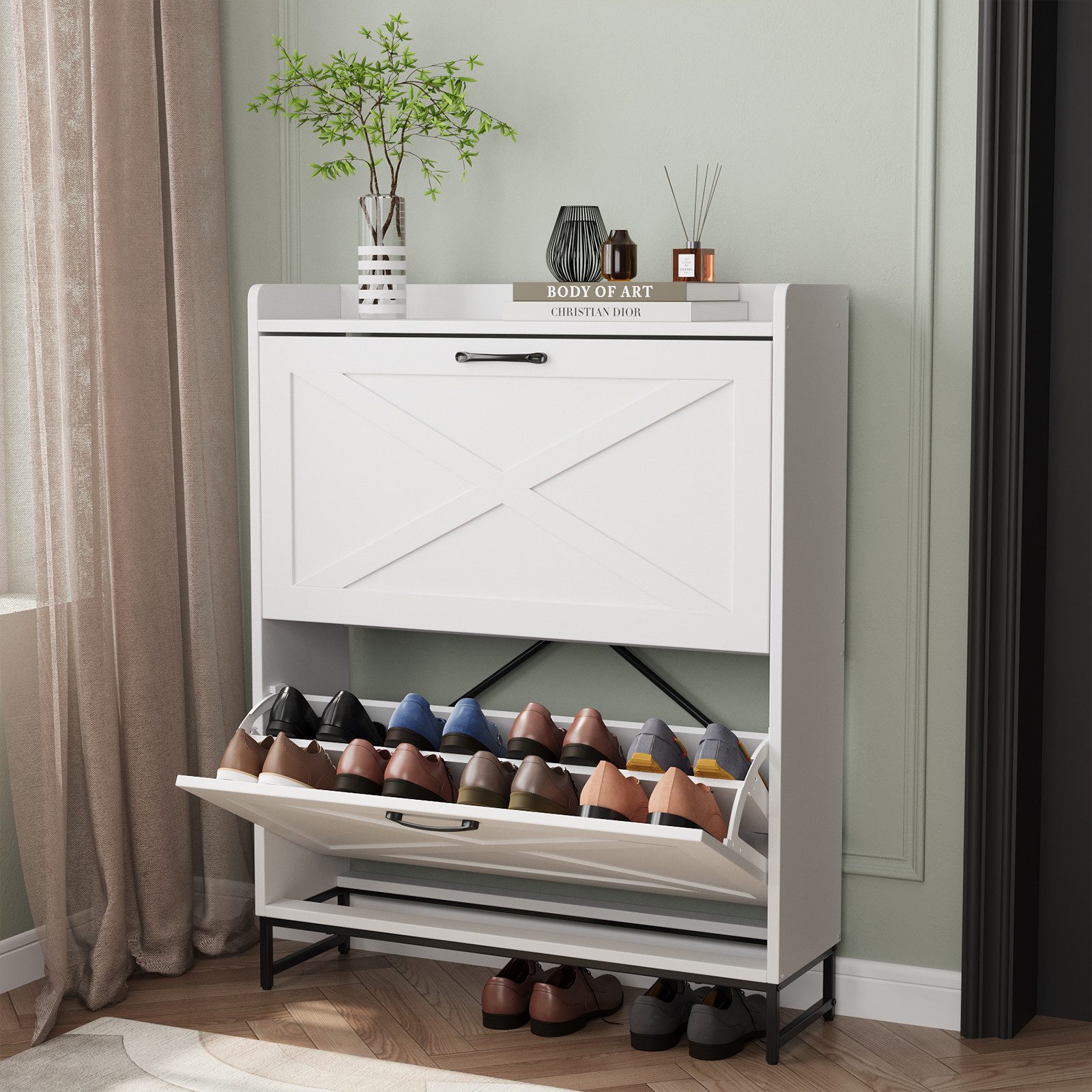 VOWNER Schuhschrank mit 2 Klappen, platzsparend für Flur (1-St) Weiß, verst günstig online kaufen