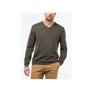 Pierre Cardin V-Ausschnitt-Pullover olive gerade (1-tlg)