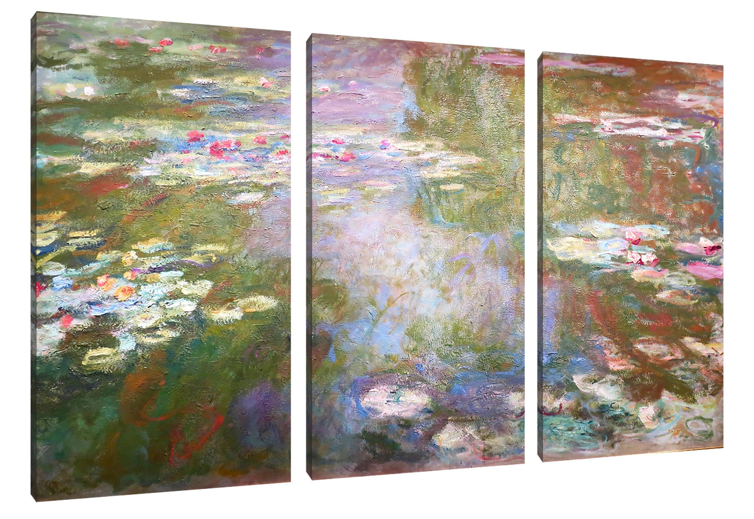 Pixxprint Leinwandbild Claude Monet Seerosenteich  - 3Teiler bespannt, Zackenaufhänger (1 fertig - Leinwandbild Seerosenteich , inkl. Claude (120x80) St), Monet