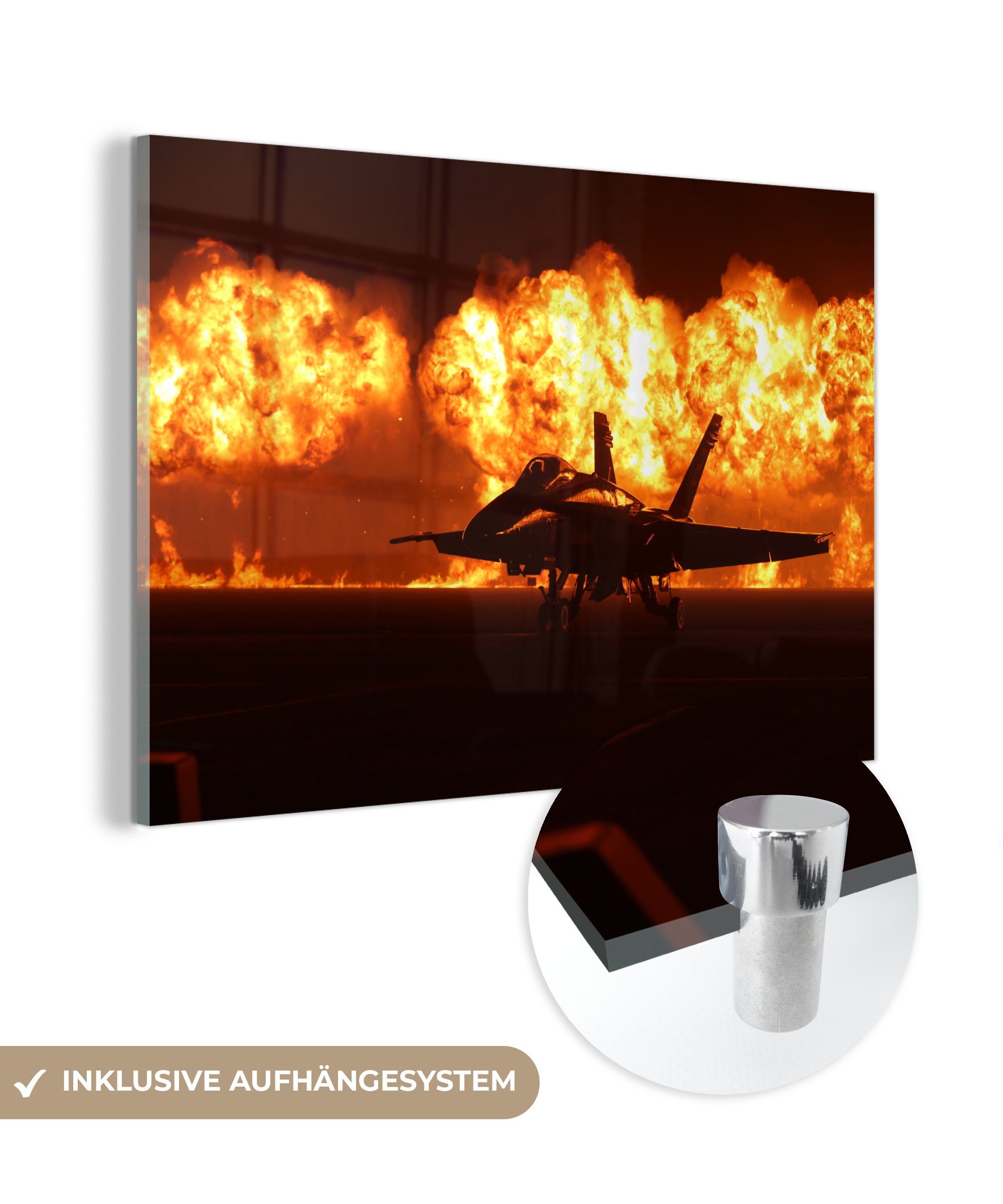 MuchoWow Acrylglasbild Amerika - Flugzeug - Feuer, (1 St), Acrylglasbilder Wohnzimmer & Schlafzimmer