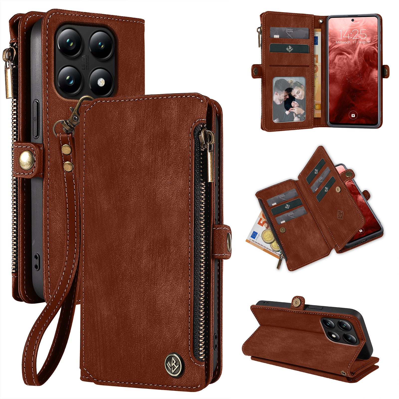 Tec-Expert Handyhülle Geldbörse Hülle mit RFID Schutz für Xiaomi 14T 6.67 Zoll, 6.67, Klapphülle Cover Case mit Kartenfach Geldfach Münzfach