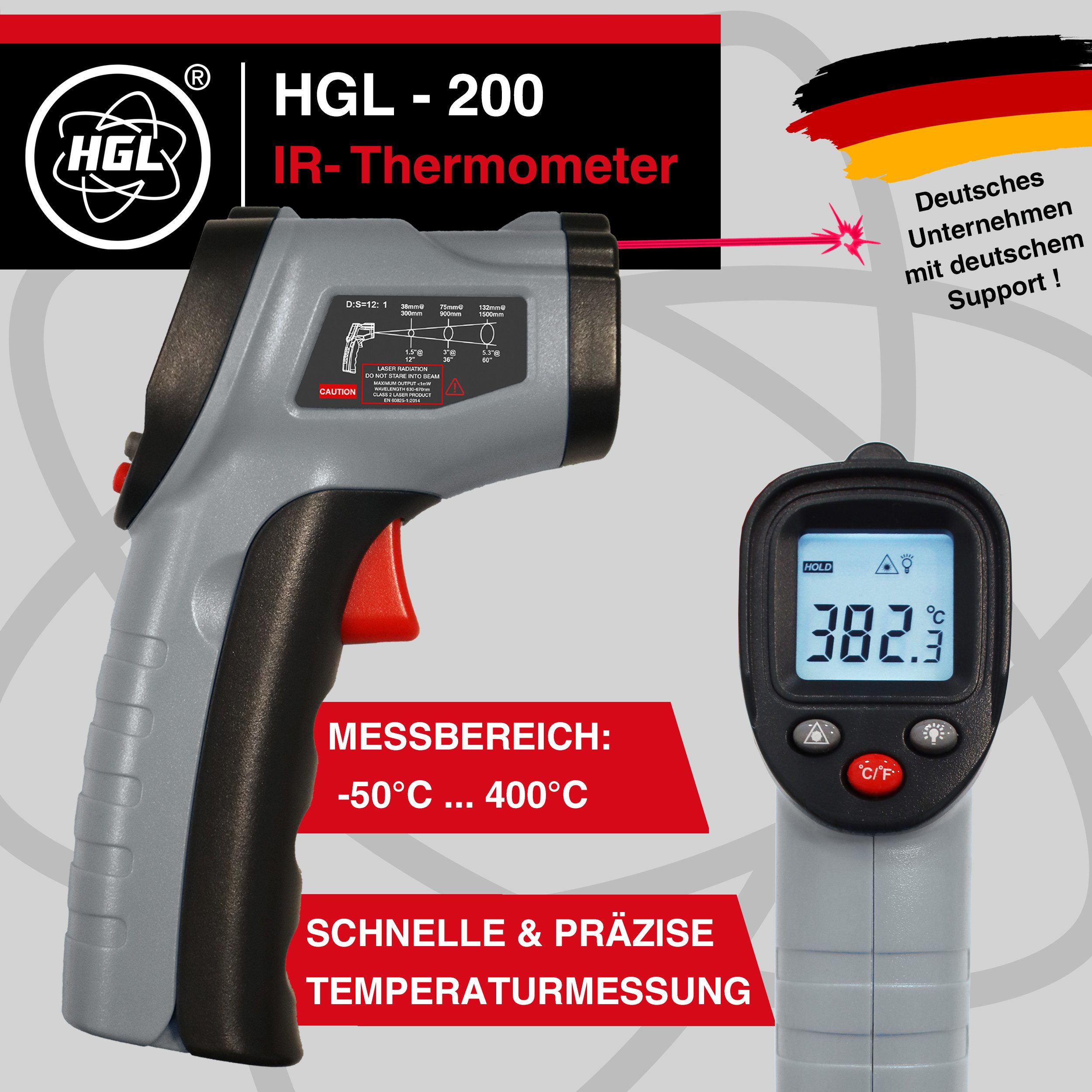 HGL Infrarot-Thermometer -50°C ... 400°C / 600°C Temperaturmessgerät