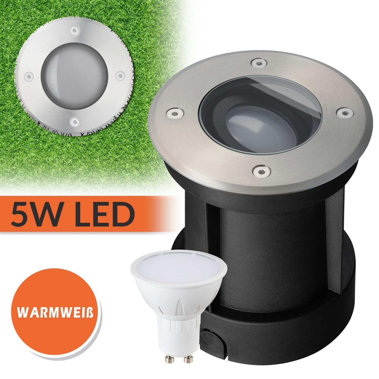 LED Set IP67 Schwenkbar - Einbaustrahler Bodeneinbaustrahler warmweiß LED mit LEDANDO 5W GU10 LED