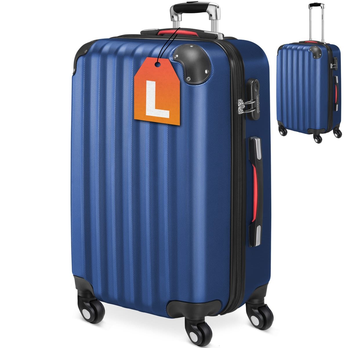 monzana Hartschalen-Trolley, 4 Rollen Rollen, Rollkoffer Zahlenschloss Reisekoffer Hartschalenkoffer Trolley Blau L