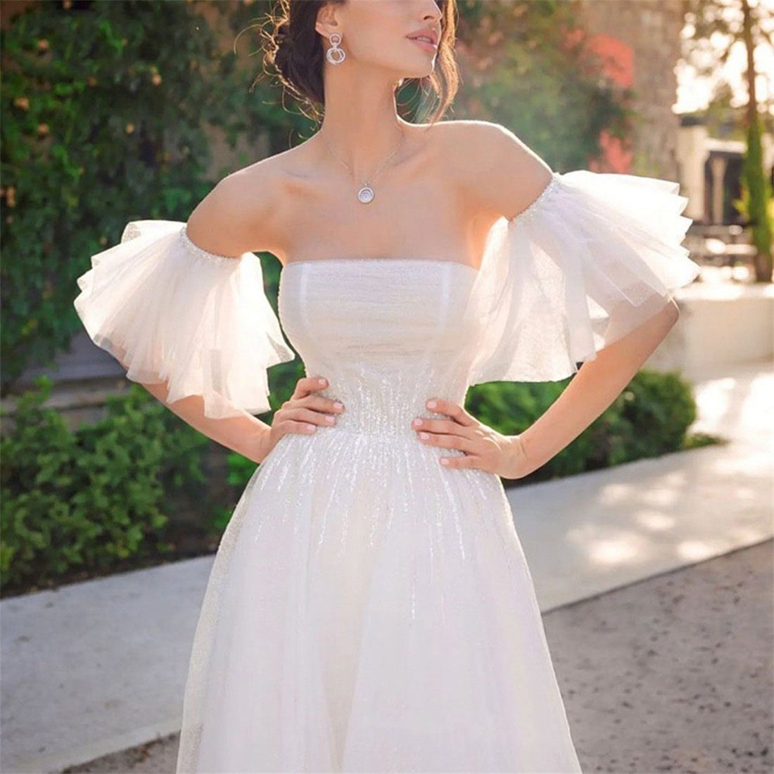 DÖRÖY Schleier Brautkleid mehrlagiges weißes Kleid mit Ärmeln, Schal mit Accessoires