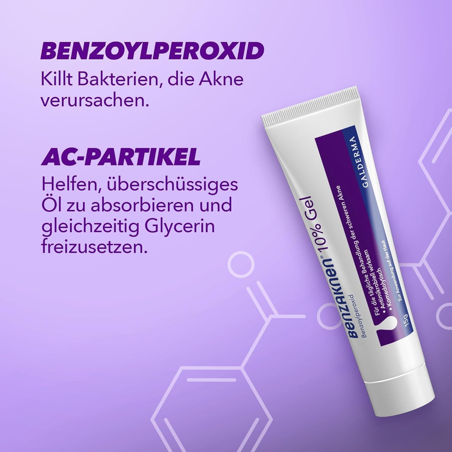 BENZAKNEN Tagescreme 10% Gel, 15g, Mittel gegen Pickel und Mitesser bei schwerer Akne Befreit Poren und reduziert Talg & Entzündungen, Mit BPO (Benzoylperoxid), Dermatologisch getestet