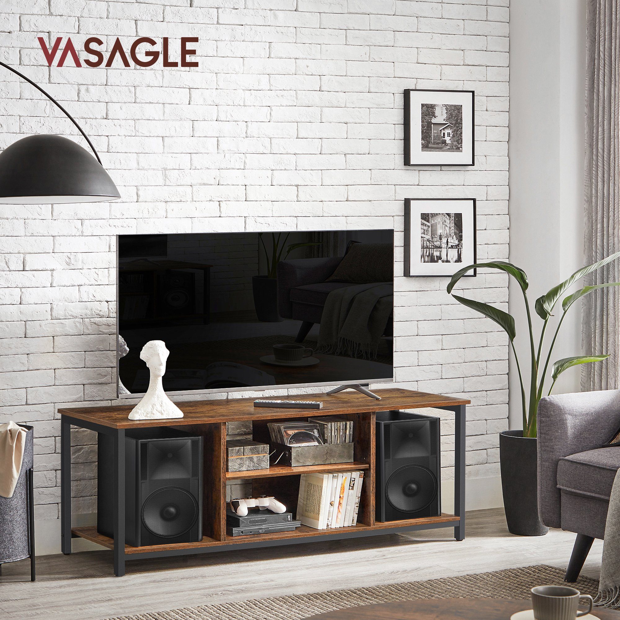 VASAGLE TV-Regal, TV-Regal, mit offenen Fächern, Industrie-Design, Lange 12 günstig online kaufen