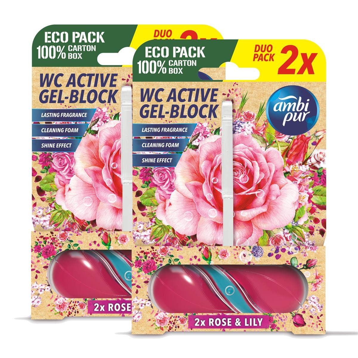 WC-Duftspüler Ambi Pur WC Active Gel-Block 2x45g Rose & Lily - WC Duft (2er Pack)