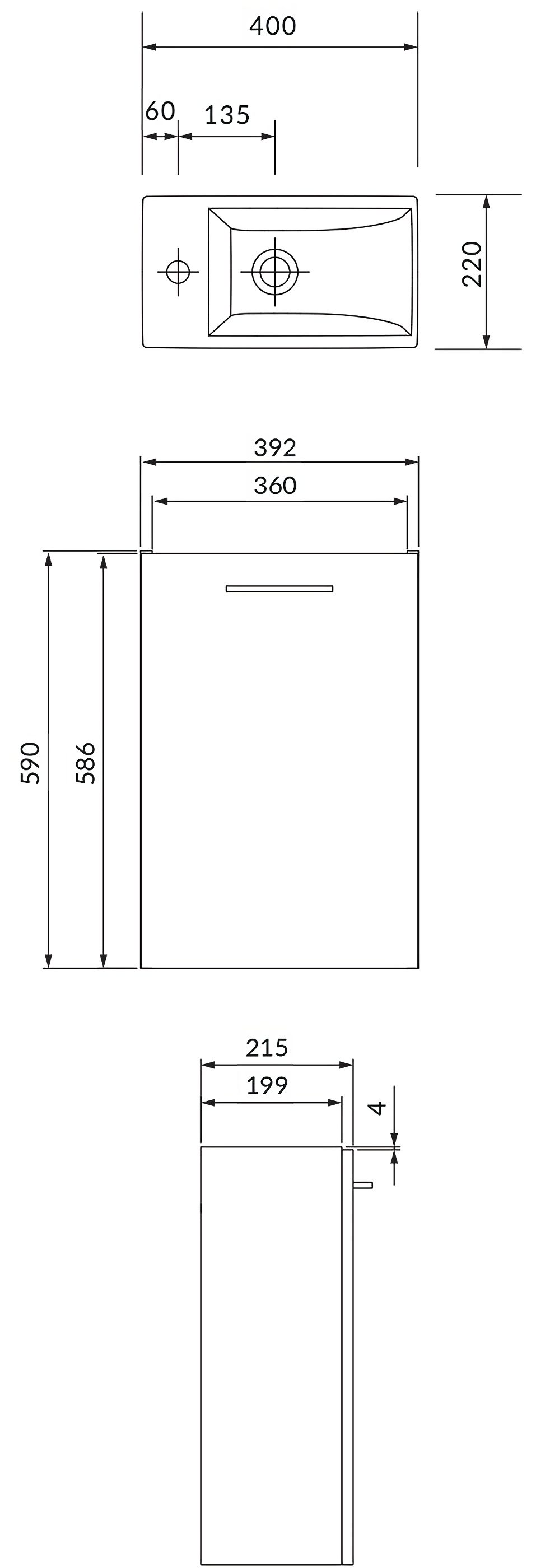 KOLMAN LARA Keramikwaschbecken Waschbecken-Unterschrank Badmöbel-Set Hochschrank mit COMO 150x30x25, Türen 40 & Weiß