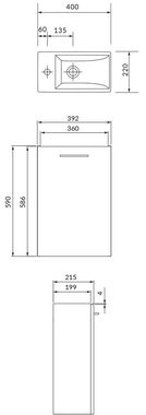 KOLMAN Waschbeckenunterschrank Badmöbel Set LARA COMO 40 Badezimmerschrank mit Türen & Keramikwaschbecken