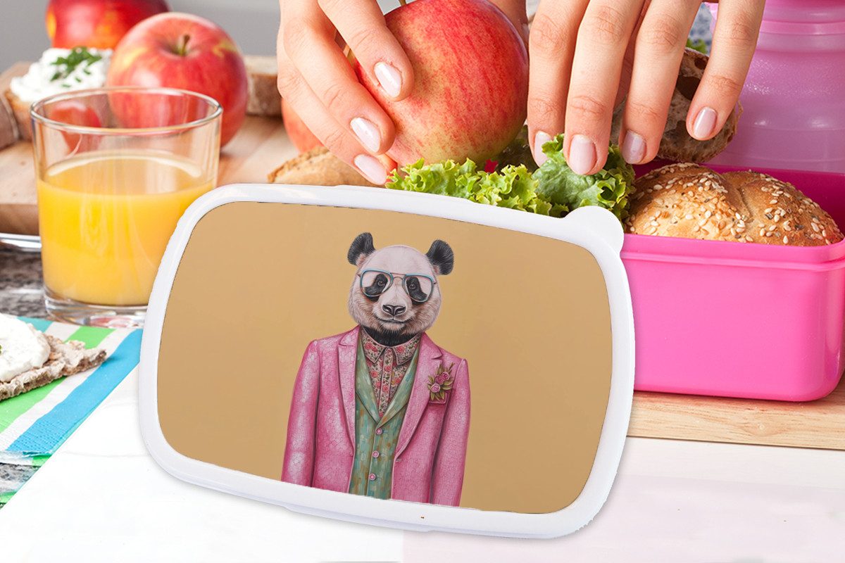 MuchoWow Lunchbox Panda - Anzug - Sonnenbrille - Blau, Kunststoff, (2-tlg), Brotdosen, Lunch Box, Brotbox für Kinder und Erwachsene