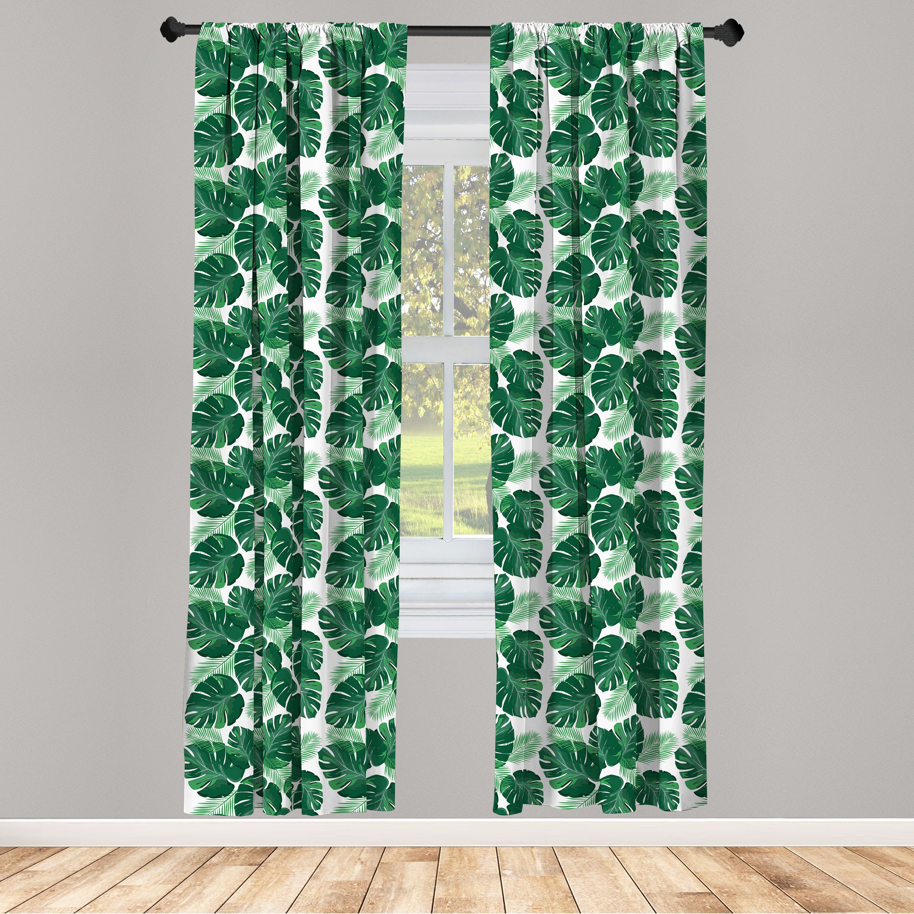 Gardine Vorhang für Wohnzimmer Schlafzimmer Dekor, Abakuhaus, Microfaser, Blätter Monstera Pinnate Palmate