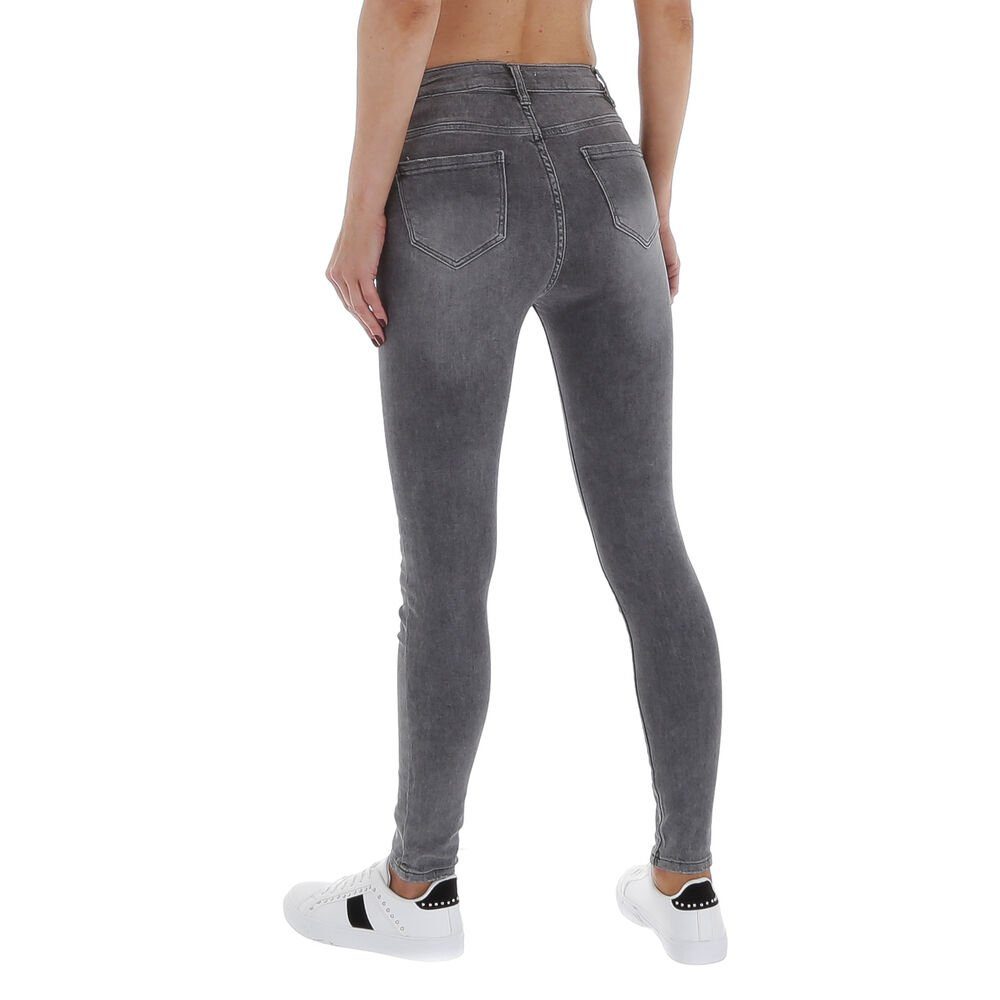 Skinny Grau Used-Look Skinny-fit-Jeans Stretch in Ital-Design Damen Jeans Freizeit