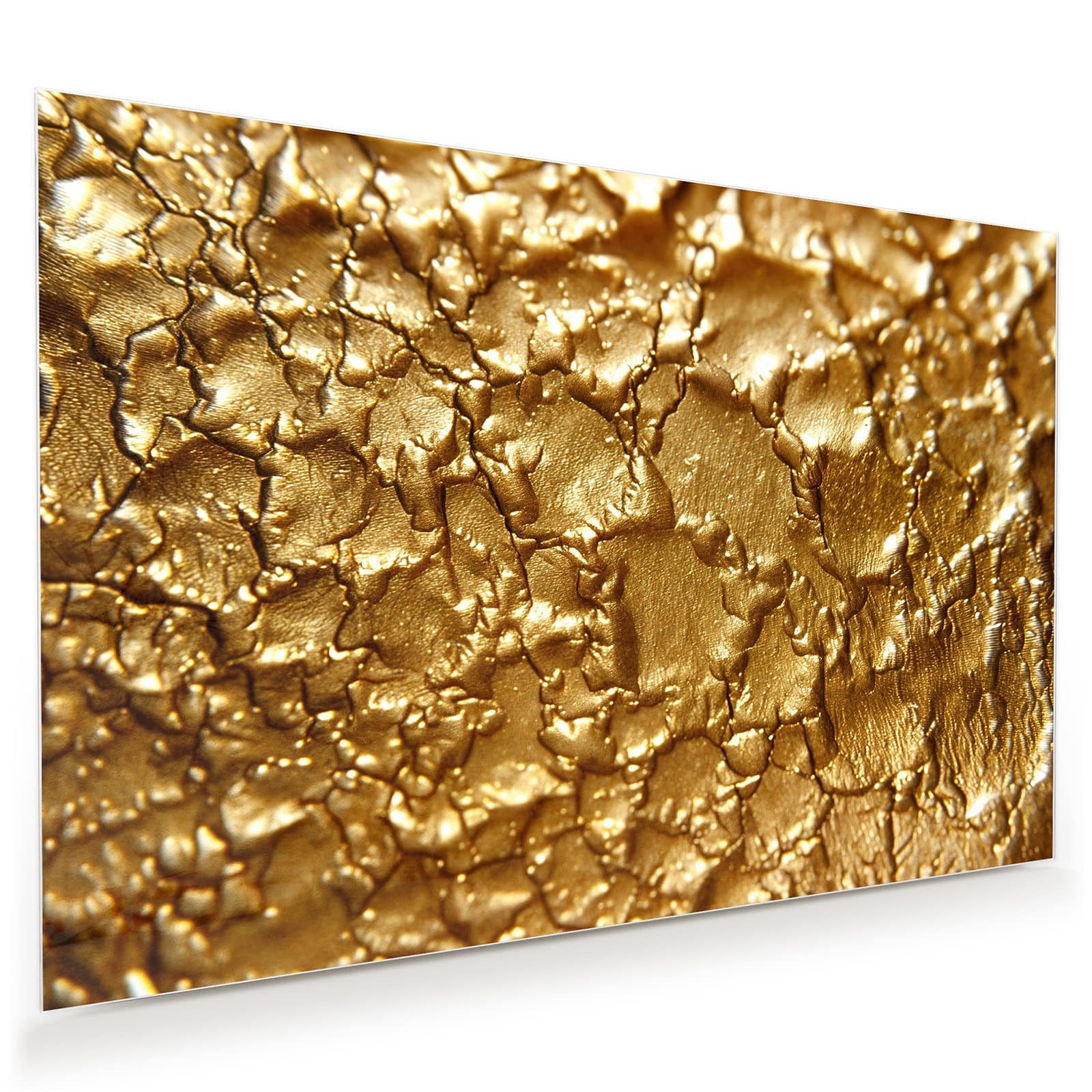 Primedeco Glasbild Rissiges Gold, modernes Wandbild aus Glas & Wanddeko, Texturen, 4 mm ESG-Sicherheitsglas, inkl. Aufhängung, für Küche, Wohnzimmer, Bad
