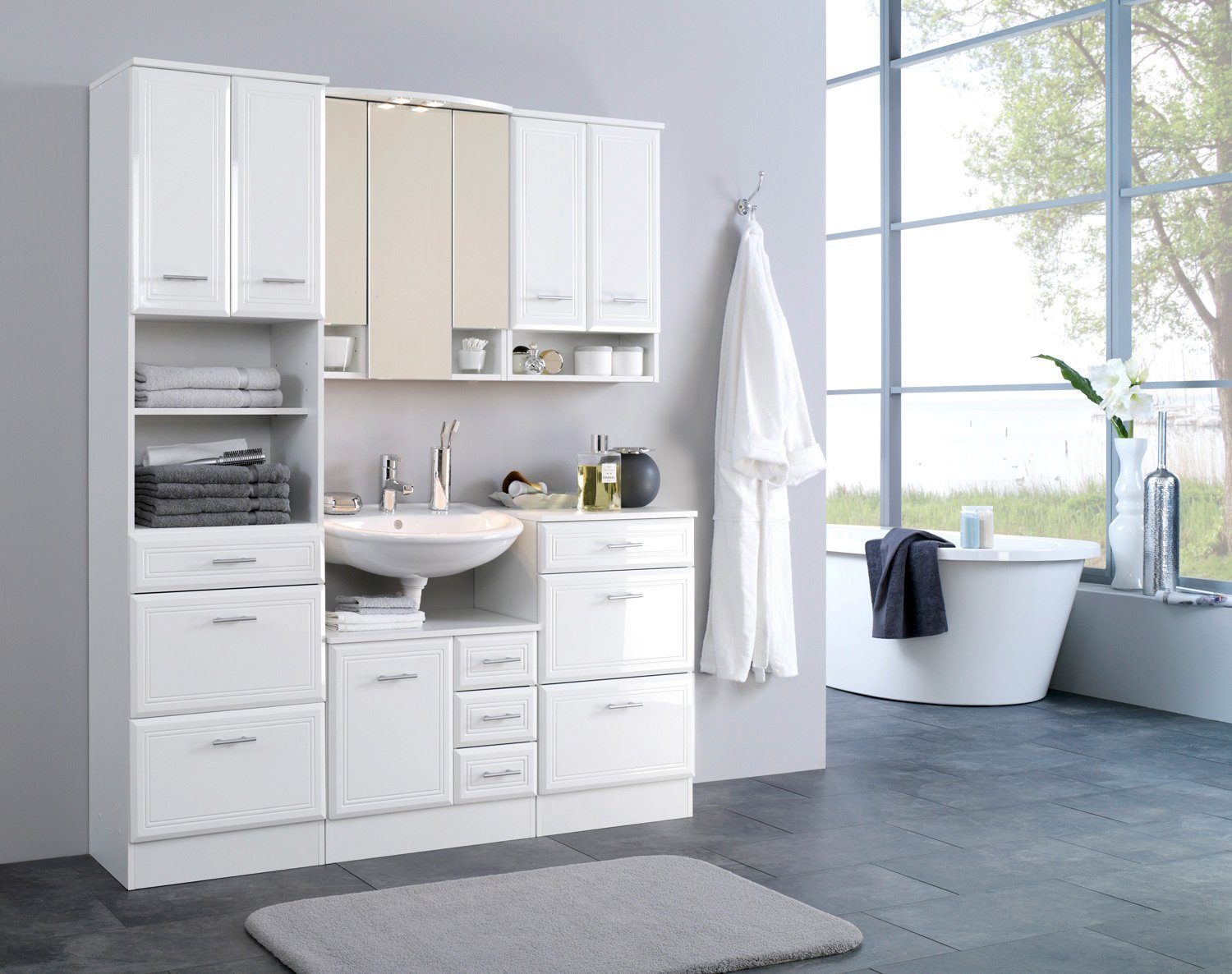 welltime Hängeschrank Neapel Breite 50 cm, mit Hochglanzfronten und eleganter Fräsung – Bild 2 von 3