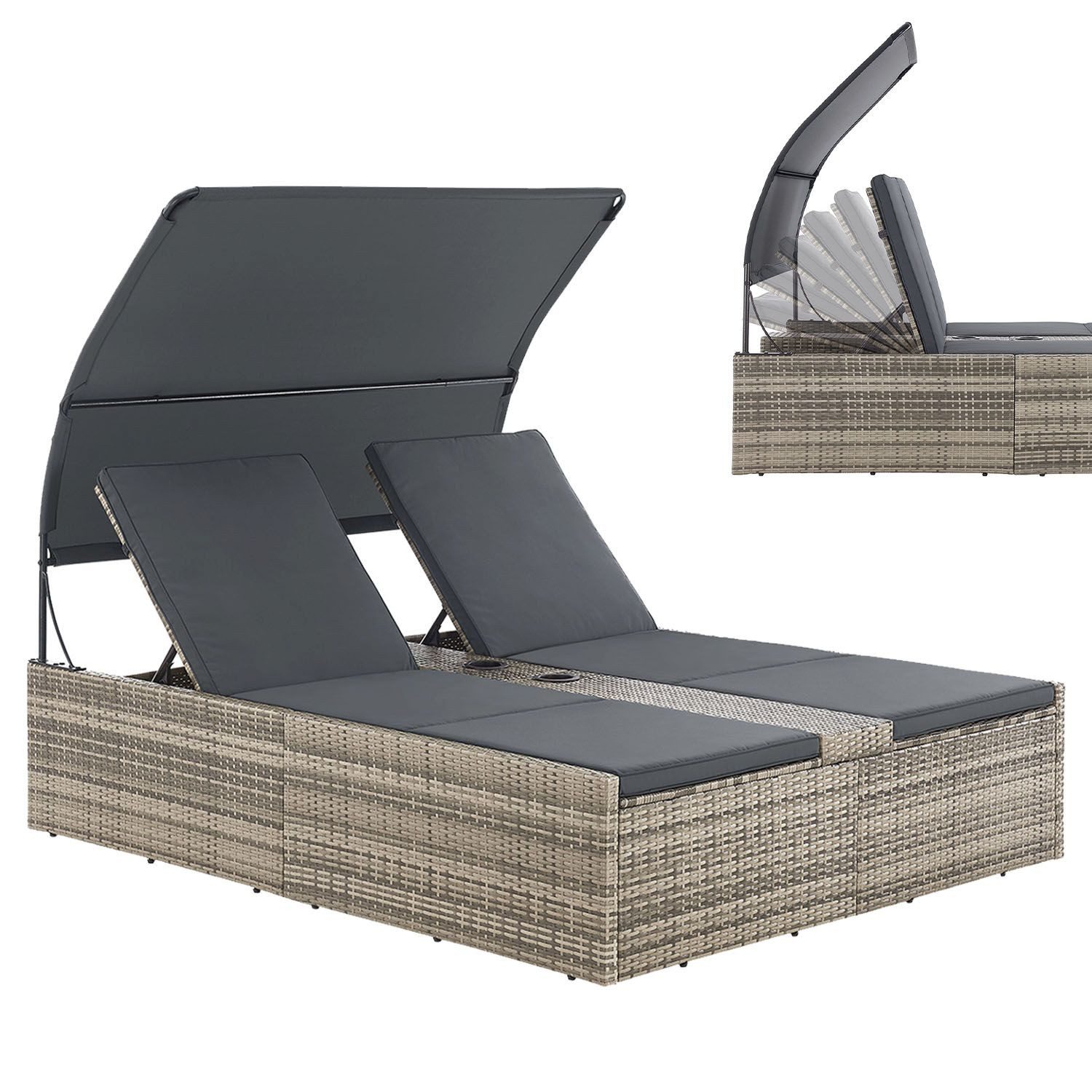 Juskys Doppelliege Syros, 2-Personen Polyrattan Sonnenliege günstig online kaufen