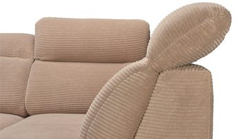 Massivart® Wohnlandschaft CARGO Cord beige, 329 cm, Cordsofa, Bettfunktion, Bettkasten, Kopfteilverstellung, Nosagunterfederung