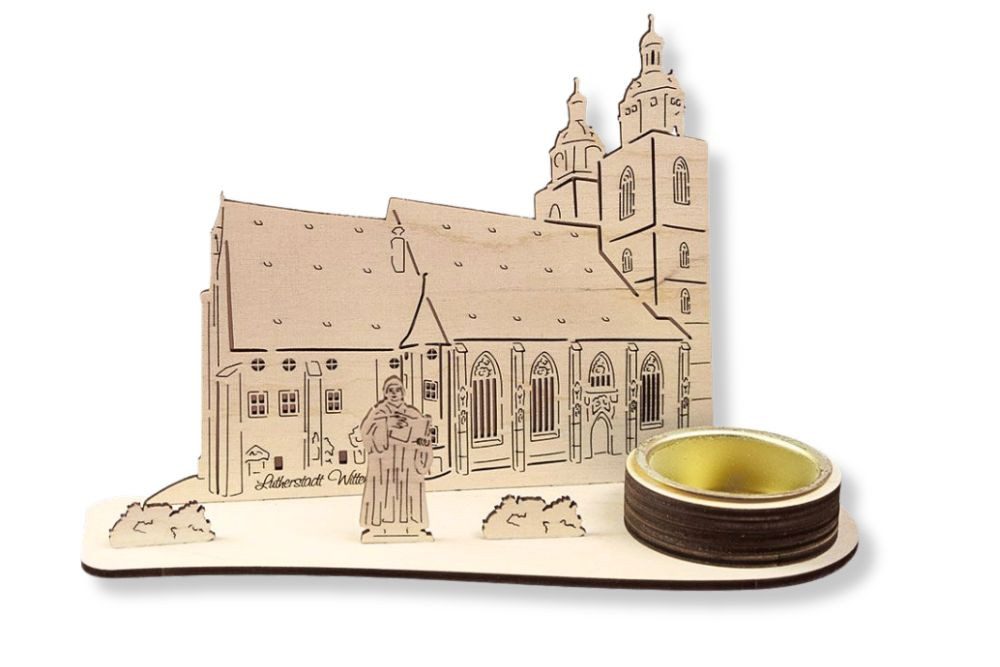DeColibri Teelichthalter Teelichthalter Lutherstadt Wittenberg Stadtkirche Schwibbogen (Packung), Holzkunst aus Sachsen, für Teelichte geeignet